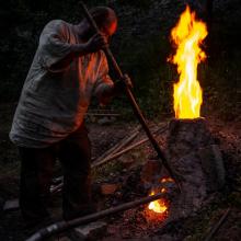 Stará huť u Adamova, květen 2024, otevírání kusové pece