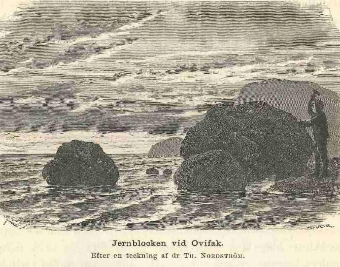 Rytina nálezu bloku železa na ostrově Disko u Grónska